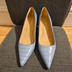 LK Bennett Light Blue Croc-Embossed Pointed Pumps